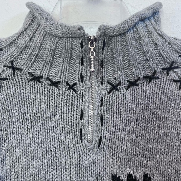 Coldwater Creek Plaid Moose 1/4 Zip Sweater L - Picture 3 of 8